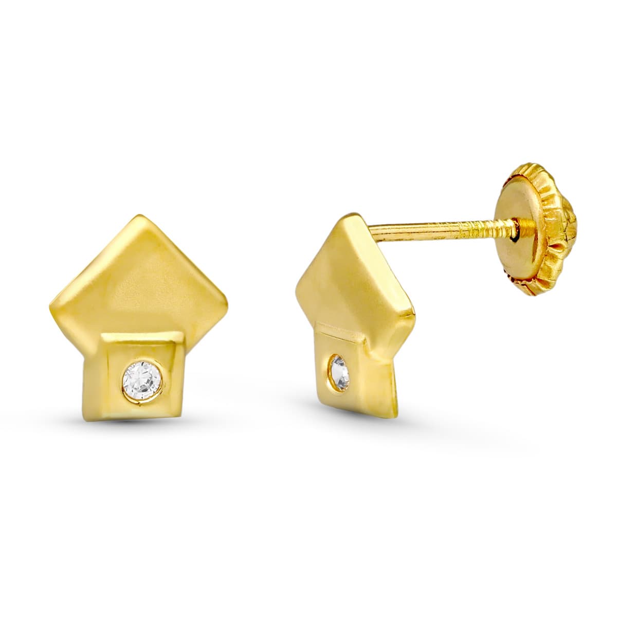 18K PENDIENTES ORO AMARILLO ROMBOS 7X7 MM CIERRE TUERCA