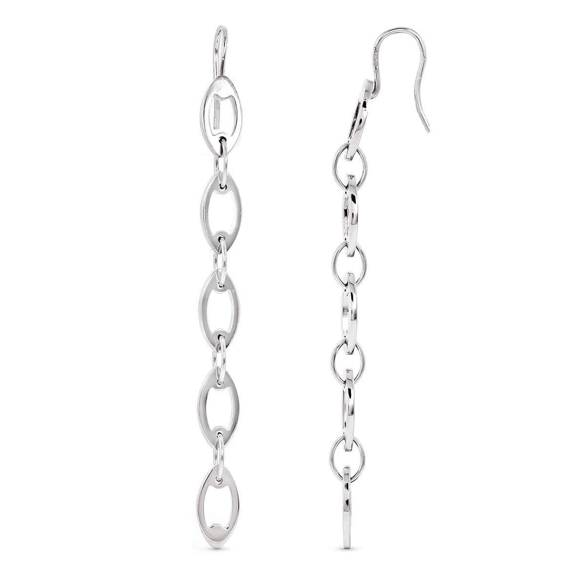 Pendientes Cadenitas. 64 x 5 mm Cierre Gancho de oro blanco 18K