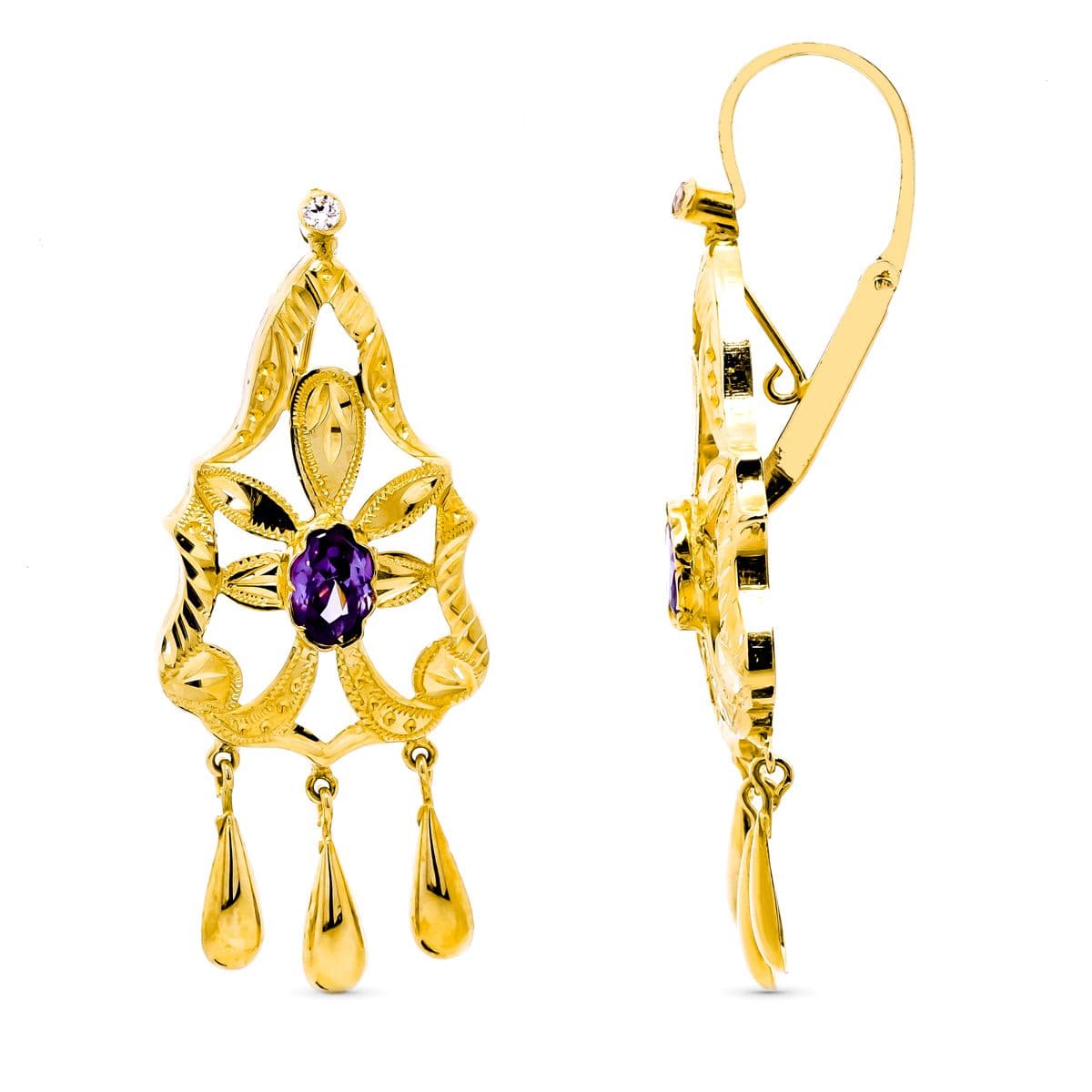 Pendientes Cigarron Lagrimas 47 x 16 mm Cierre Cordobes de oro amarillo 18K