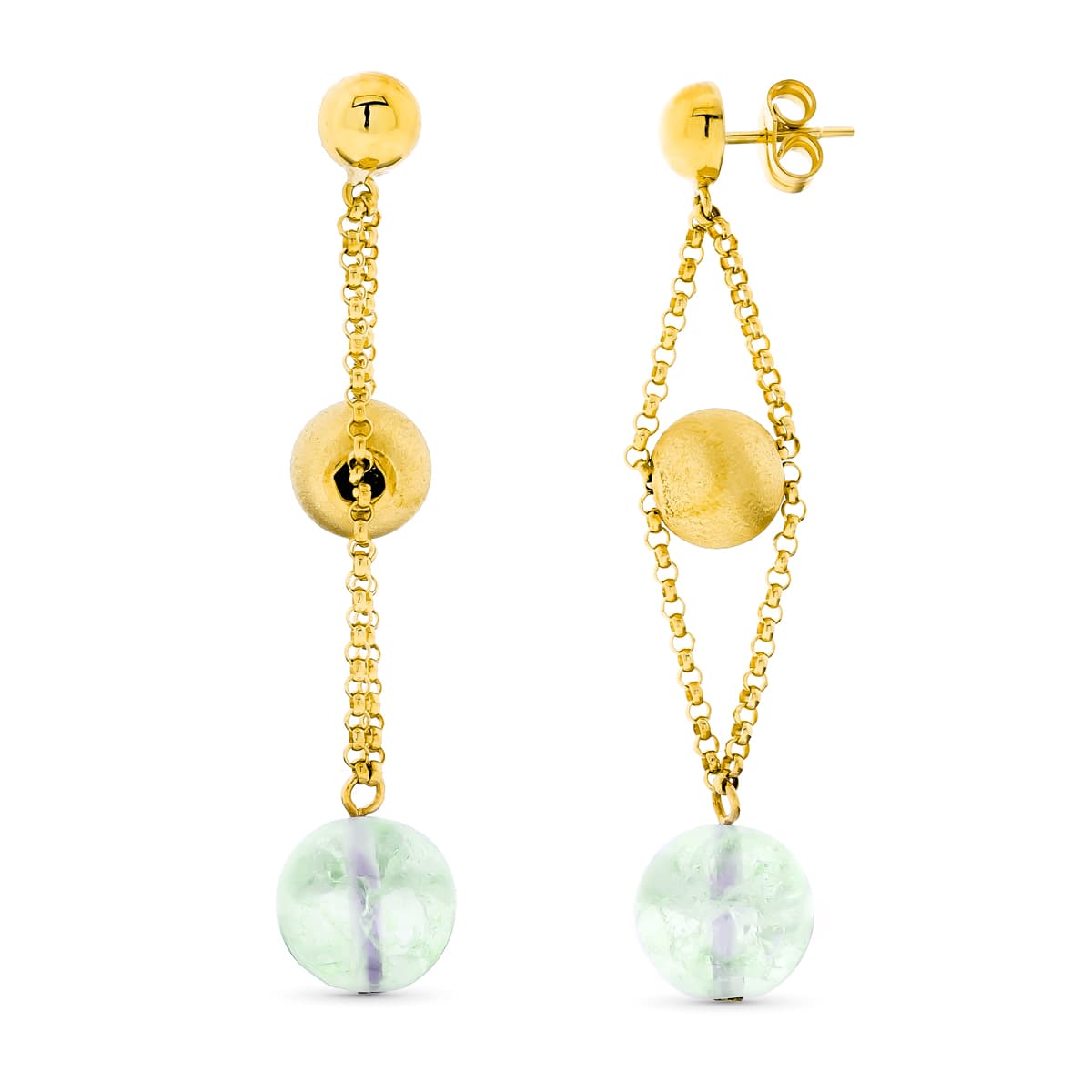 Pendientes Bola 8 mm Verde 10 mm de oro amarillo 18K