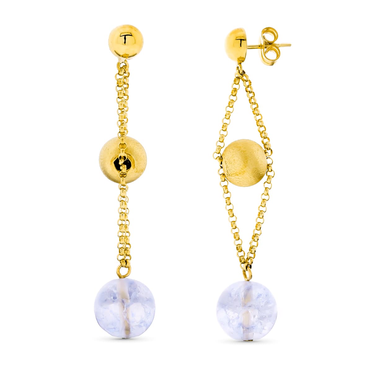 Pendientes Largos Bola y de Color presión de oro amarillo 18K