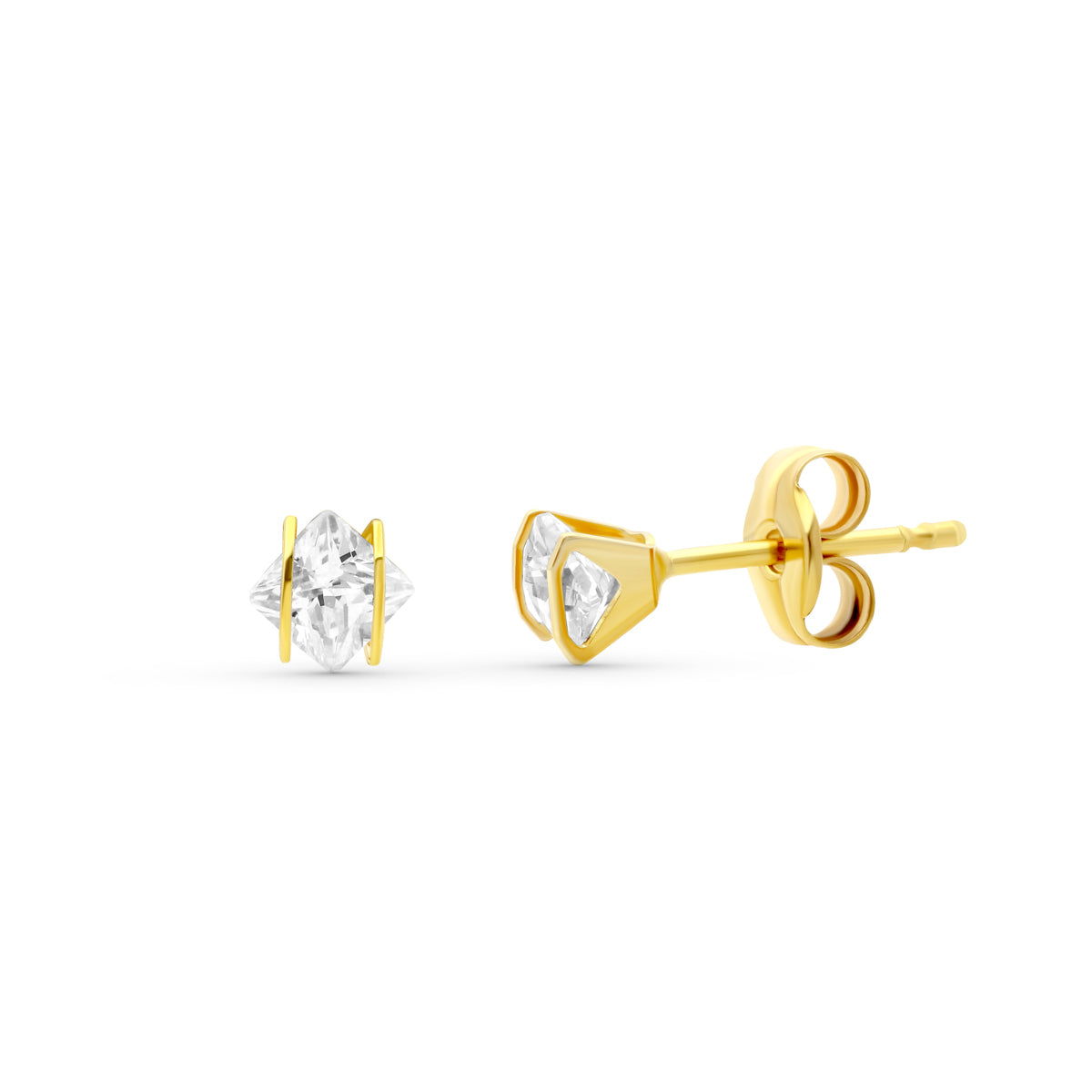 Pendientes Circonita Carril. 3 x 3 mm de oro amarillo 18K