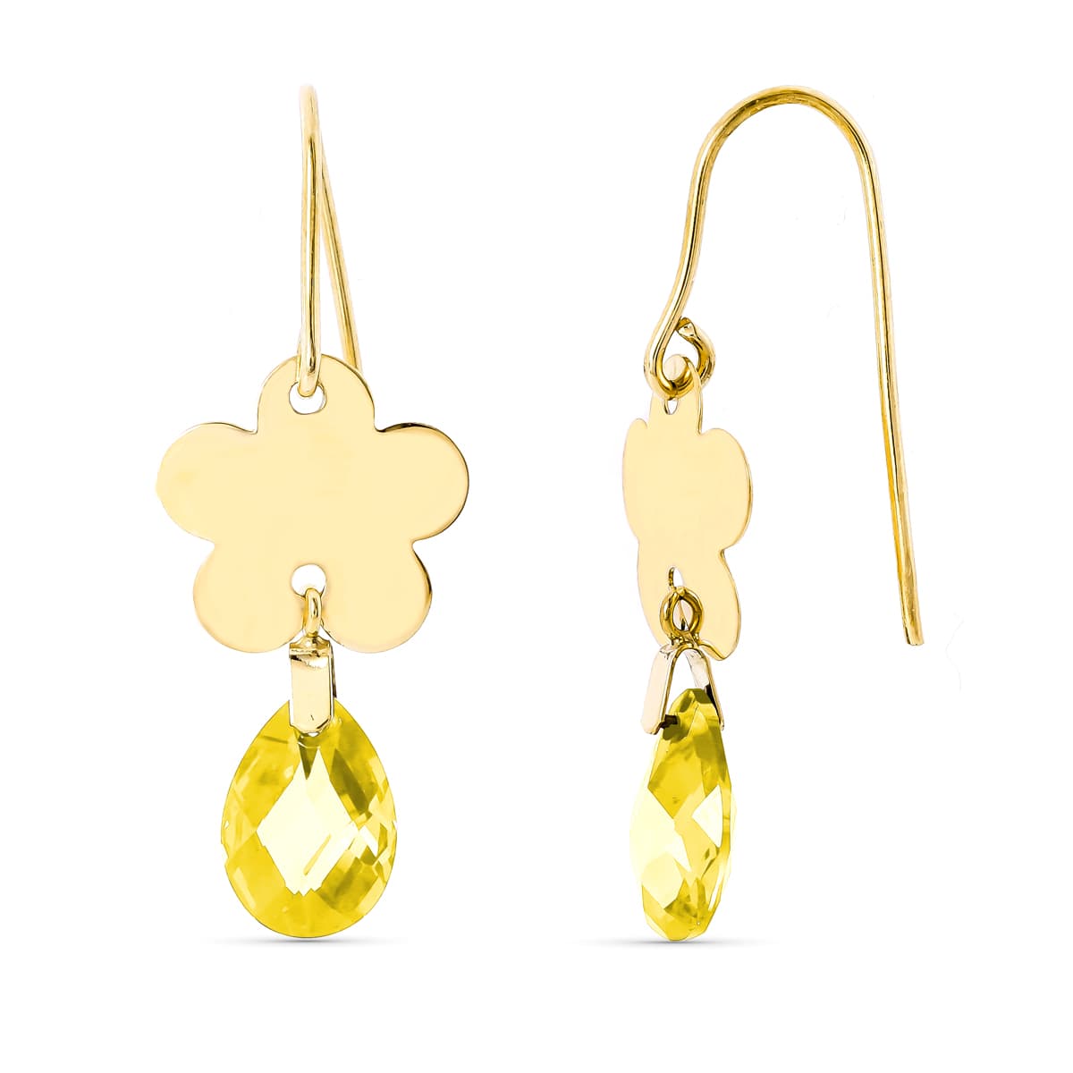 Pendientes Flor Piedra Citrino 10 x 7 mm Cierre Gancho de oro amarillo 18K
