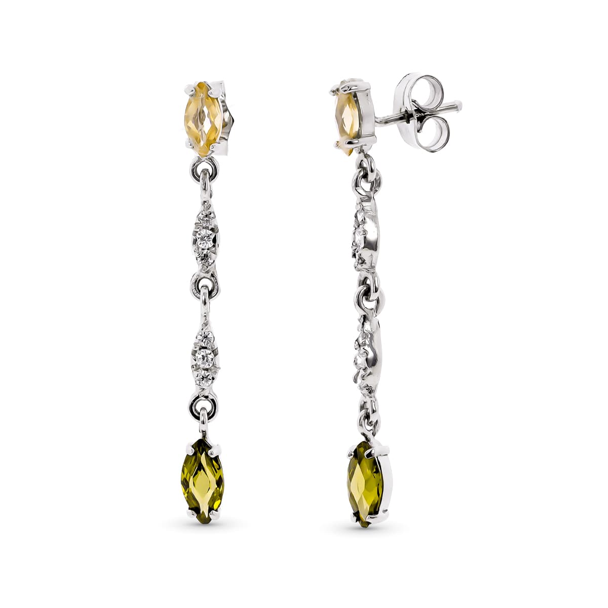 Pendientes Largos de con Circonita y Piedras de oro blanco 18K