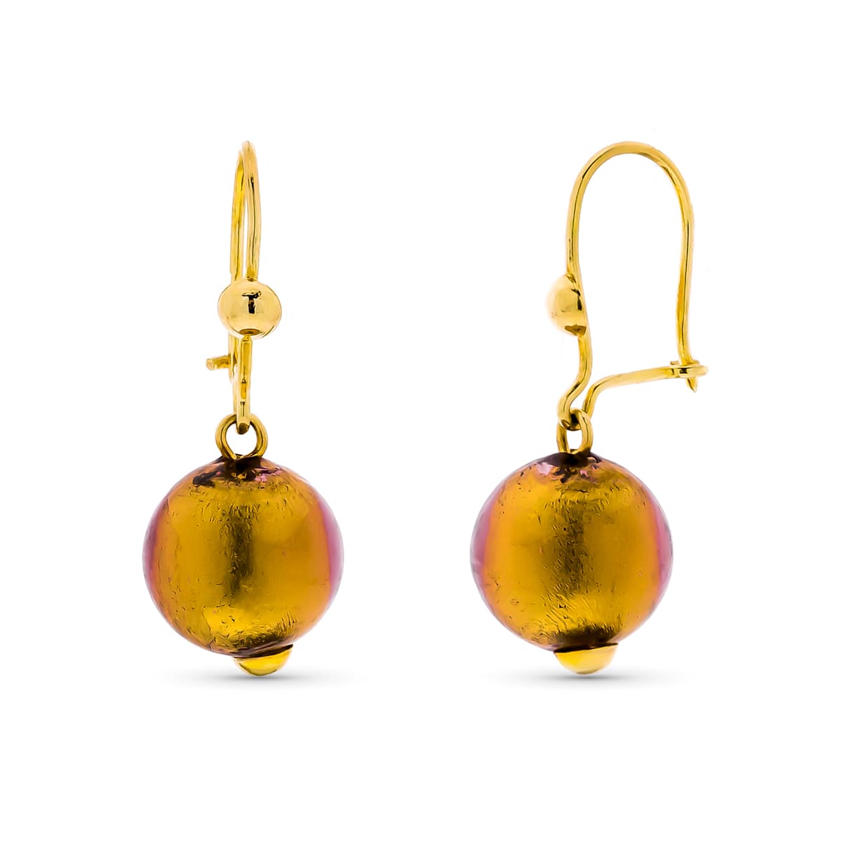 Pendientes Bola Cristal Murano 10 mm de oro amarillo 18K