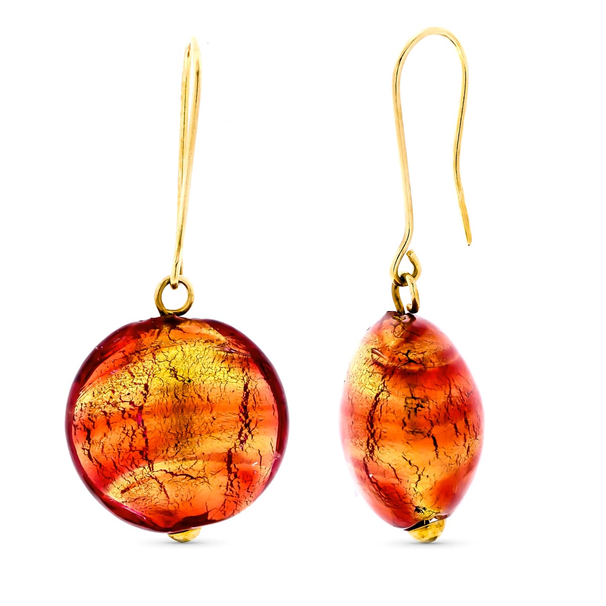 Pendientes Largo Cristal Murano 41 x 18 mm Cierre Gancho de oro amarillo 18K
