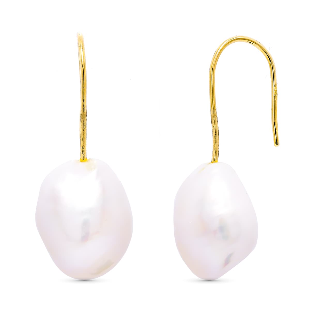 Pendientes Perla Cultivada Pera 33 x 10 mm Cierre Gancho de oro amarillo 18K
