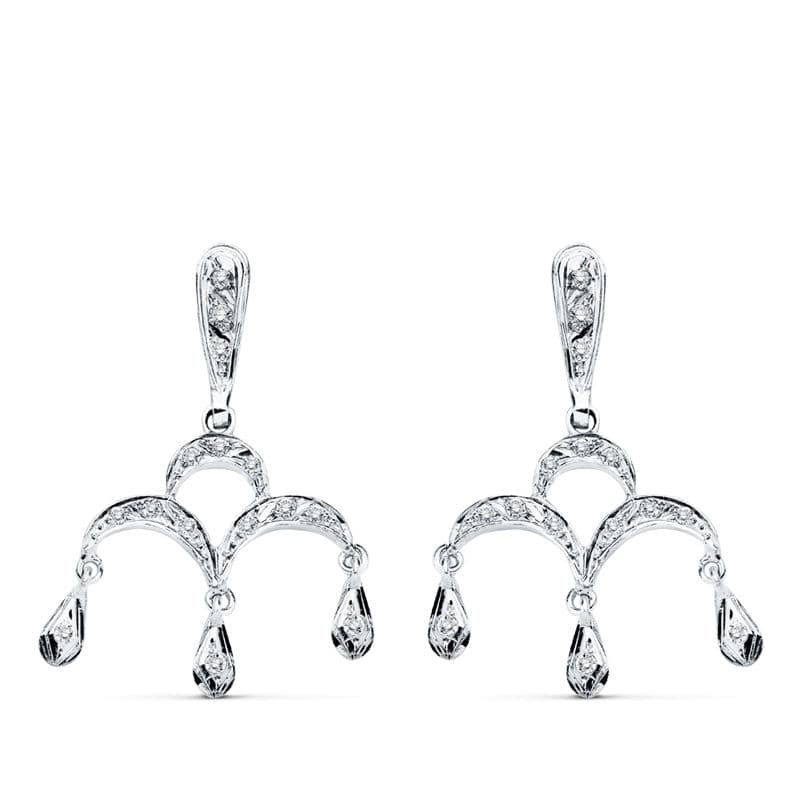 18K PENDIENTES ORO BLANCO CIRCONITA 33X21 MM CIERRE PRESION
