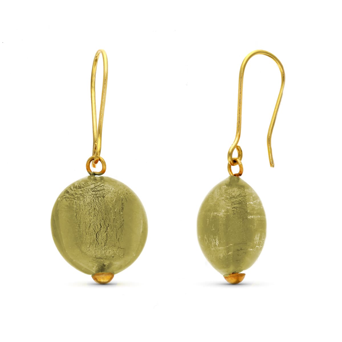 Pendientes Cristal Murano Verde 33 x 14 mm Cierre Gancho de oro amarillo 18K