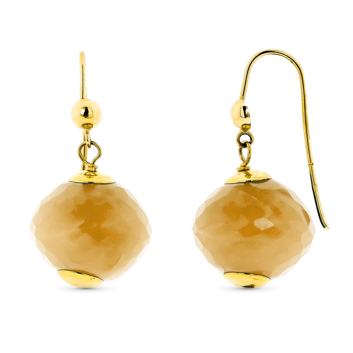 Pendientes Largos Piedra Color Amarillo 28 x 15 mm Cierre Gancho de oro amarillo 18K