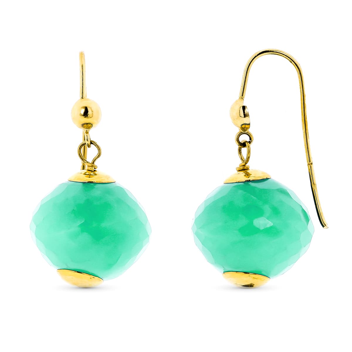 Pendientes Largos Piedra Color Verde 28 x 15 mm Cierre Gancho de oro amarillo 18K