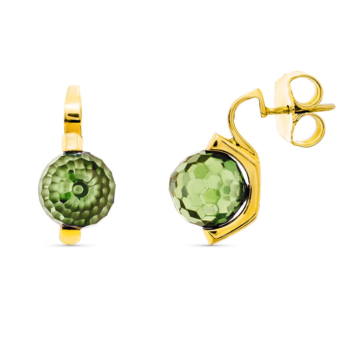 Pendientes Piedra Color Verde 10 mm de oro amarillo 18K