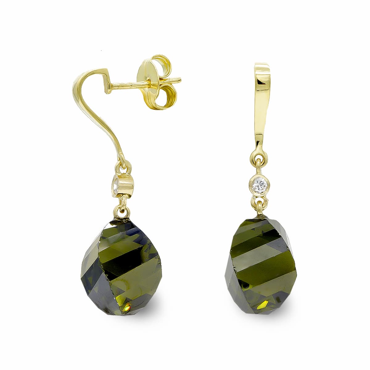 Pendientes Piedra Olivina 14 mm Circonita de oro amarillo 18K