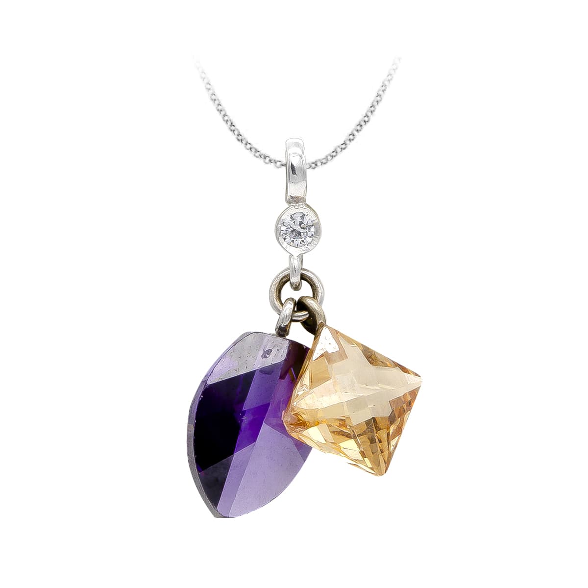 Colgante Amatista y Topacio de oro blanco 18K