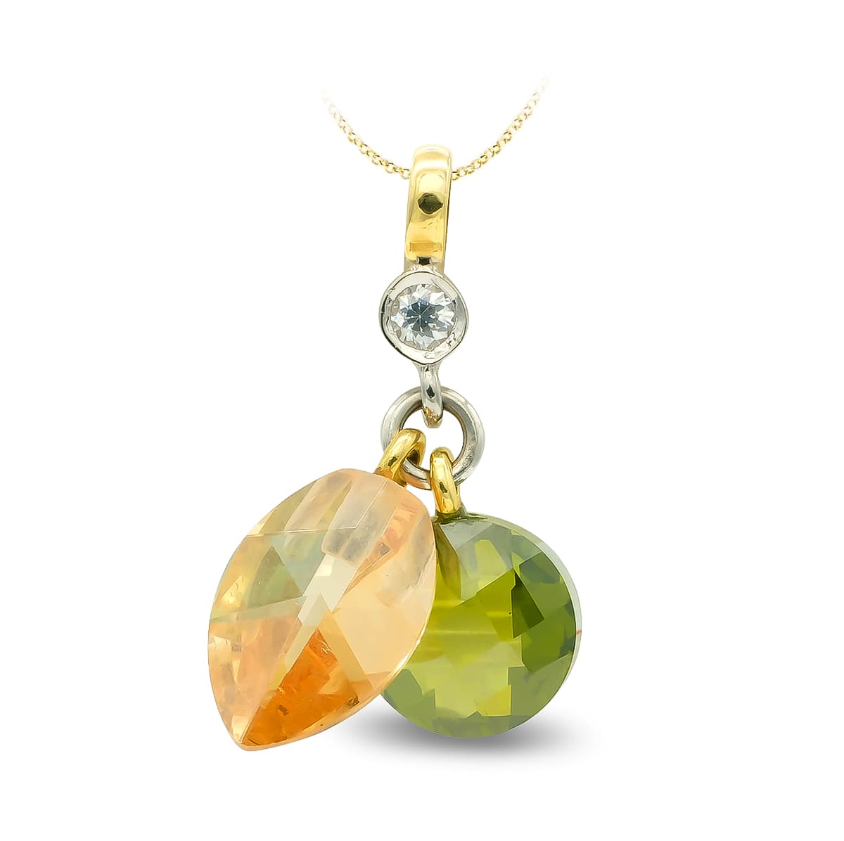 18K COLGANTE ORO BICOLOR TOPACIO Y OLIVINA