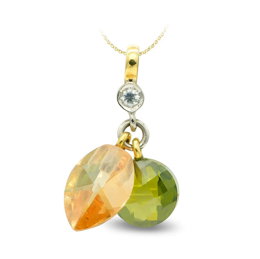 18K COLGANTE ORO BICOLOR TOPACIO Y OLIVINA