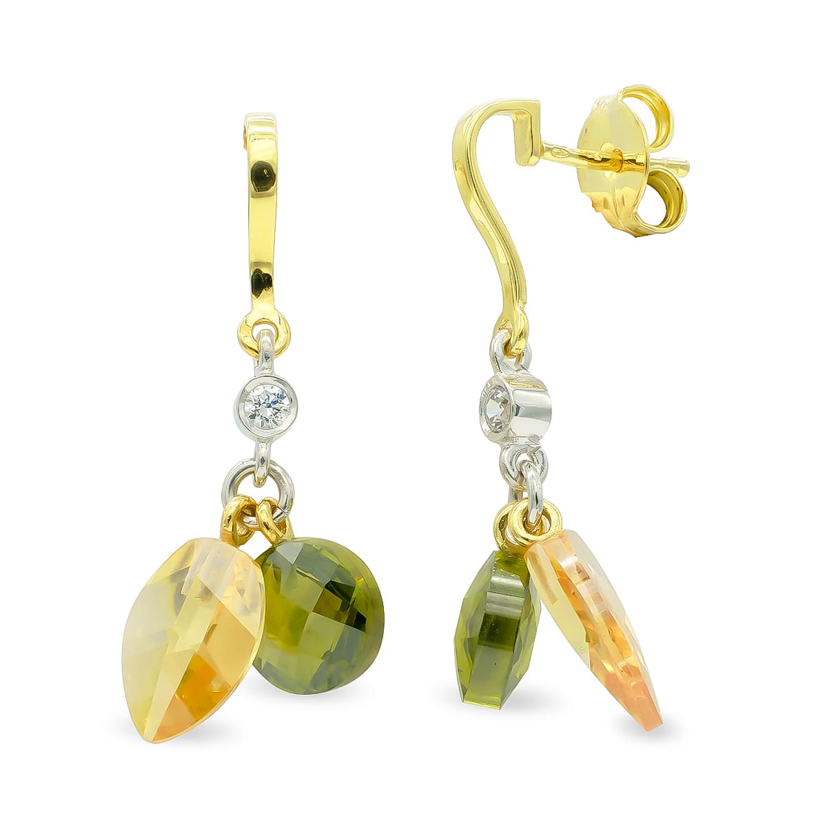 Pendientes Bicolor Topacio y Olivina 18K