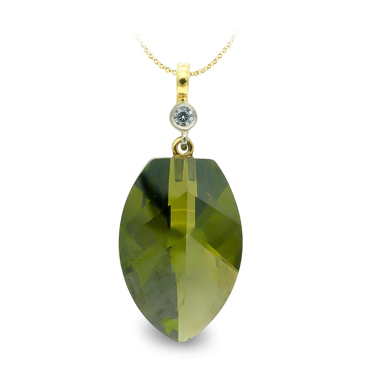 18K COLGANTE ORO BICOLOR OLIVINA 23MM CIRCONITA