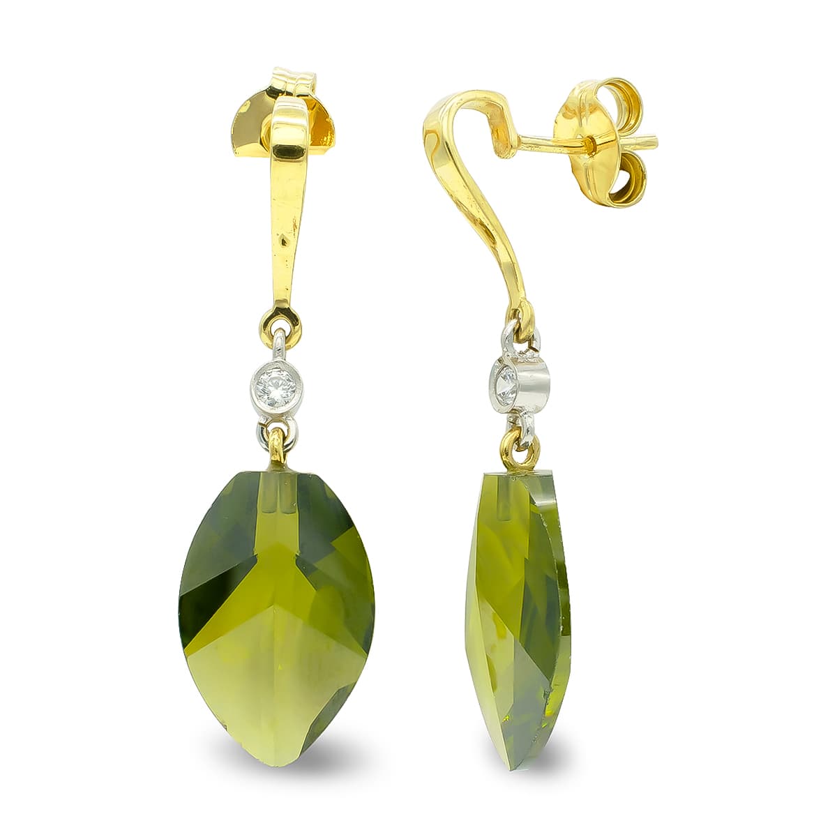 Pendientes Bicolor Olivina 18 mm Circonita 18K