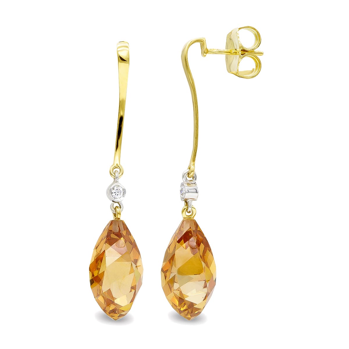 18K PENDIENTES ORO BICOLOR TOPACIO 18 MM CIRCONITA CIERRE PRESION