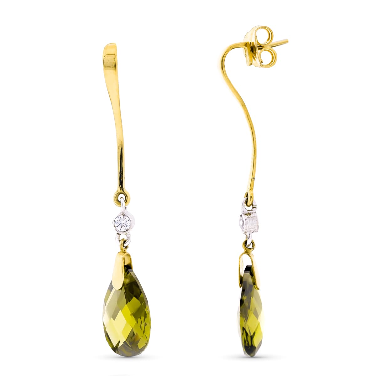 Pendientes Bicolor Largos Olivina 14 x 10 mm 18K