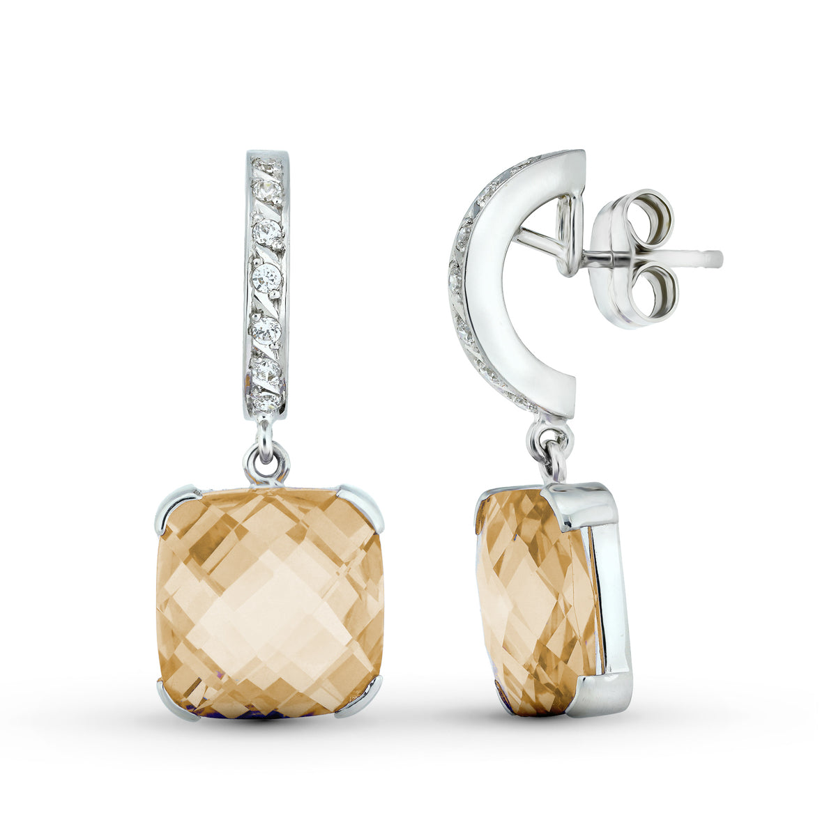 Pendientes Piedra Color Topacio 30 x 12 mm. de oro blanco 18K