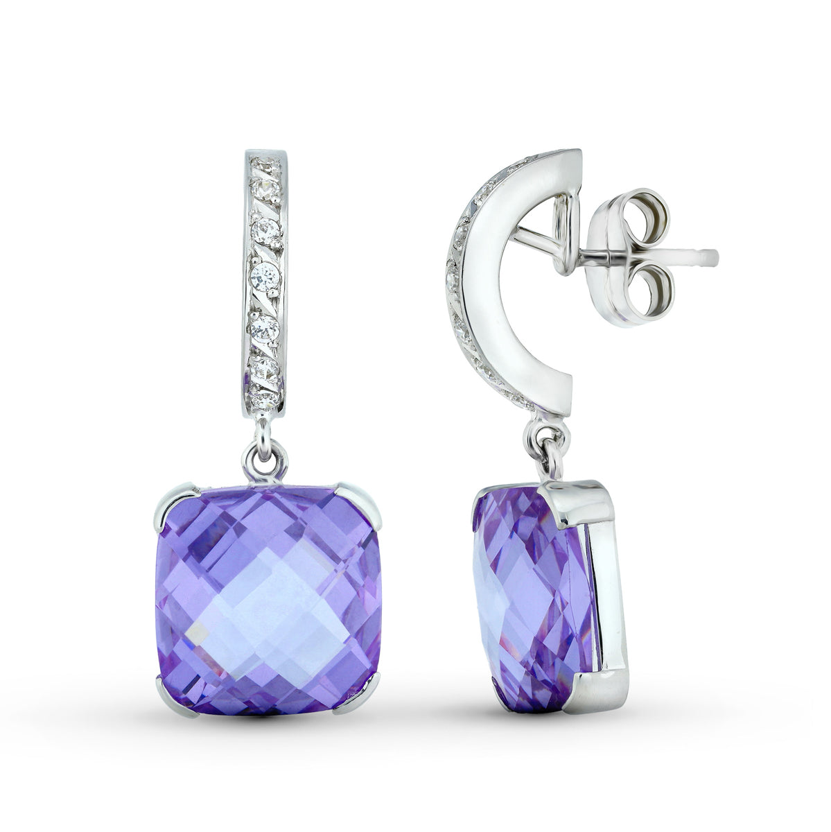 Pendientes Piedra Color Amatista 30 x 12 mm de oro blanco 18K