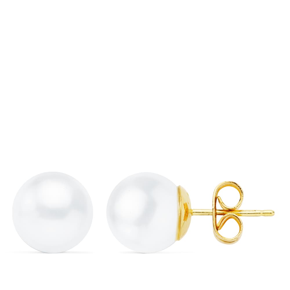 18K PENDIENTES ORO AMARILLO PERLA CULTIVADAS 8-8.5 MM CIERRE PRESION