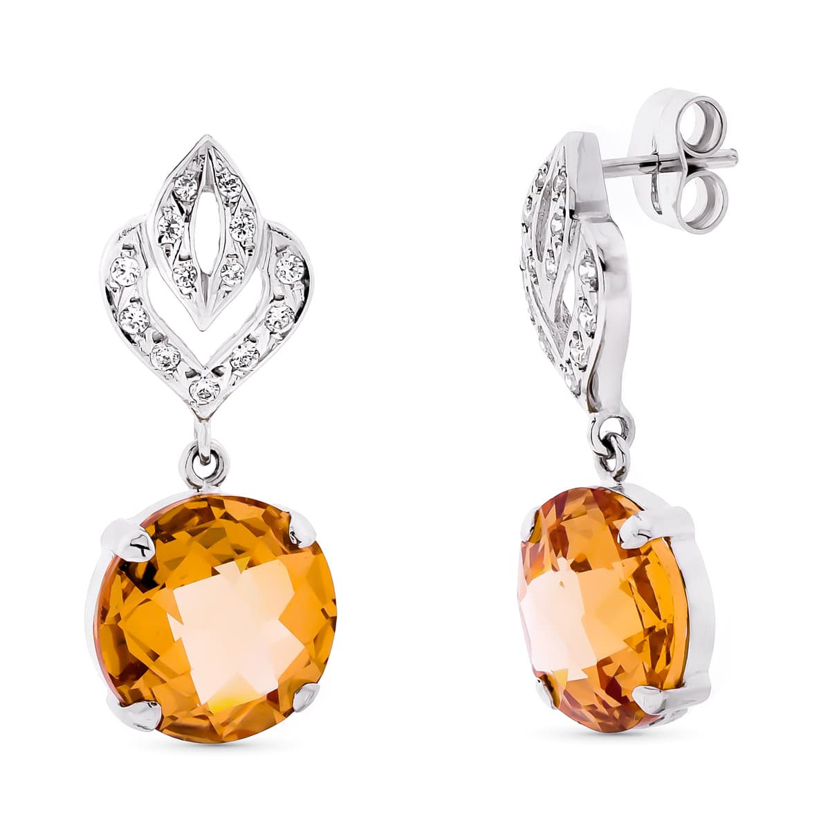Pendientes Largos Piedra Color 29 x 12 mm de oro blanco 18K