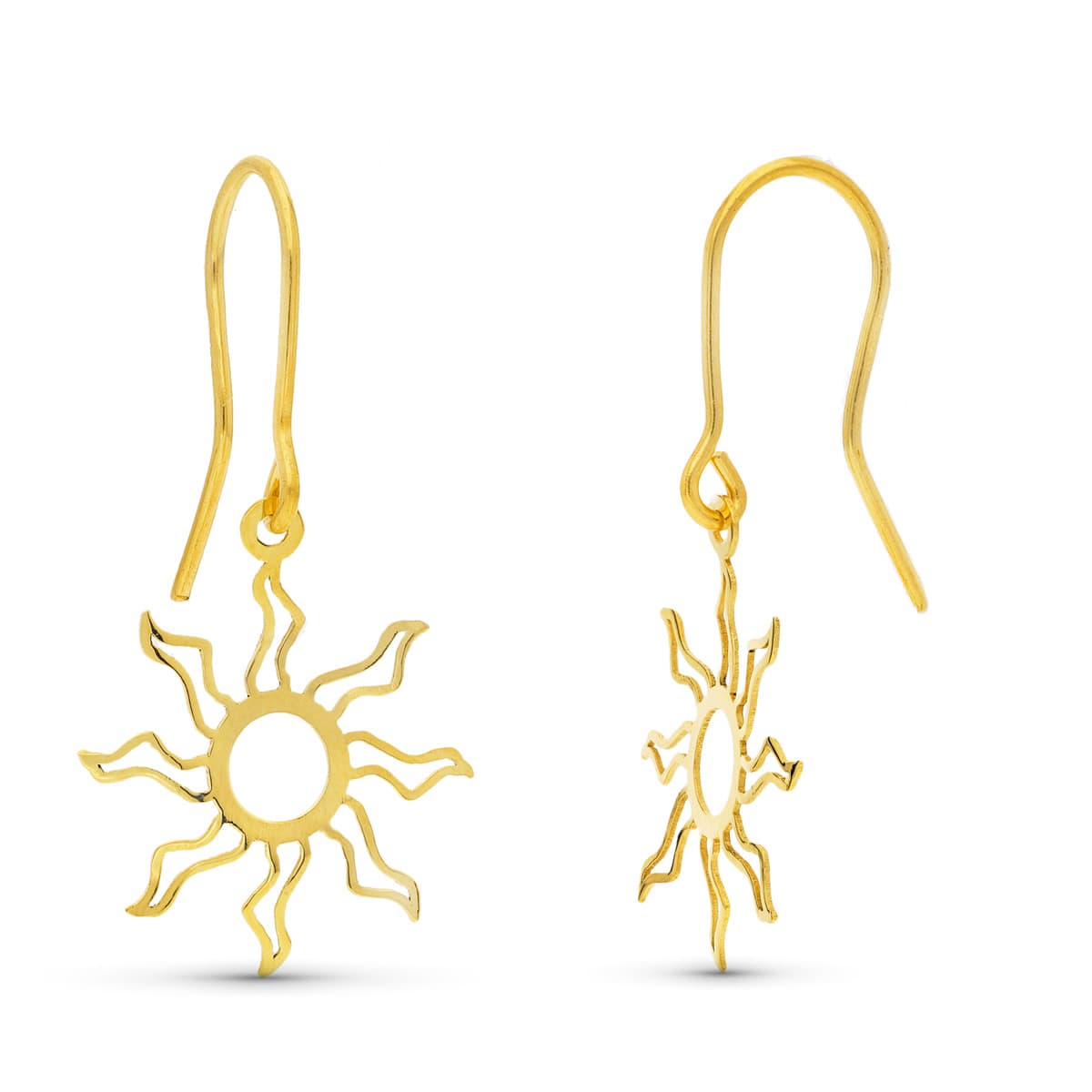 Pendientes Laser Sol Cierre Gancho de oro amarillo 18K