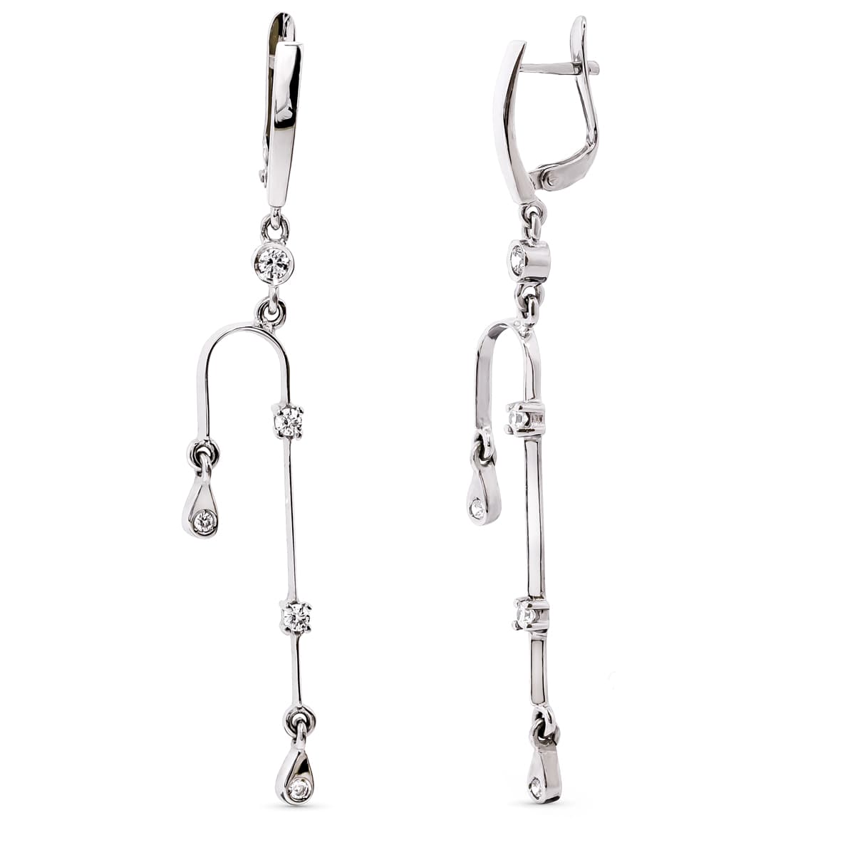 18K PENDIENTES LARGOS ORO BLANCO CIRCONITA 59X7 MM CIERRE CATALAN