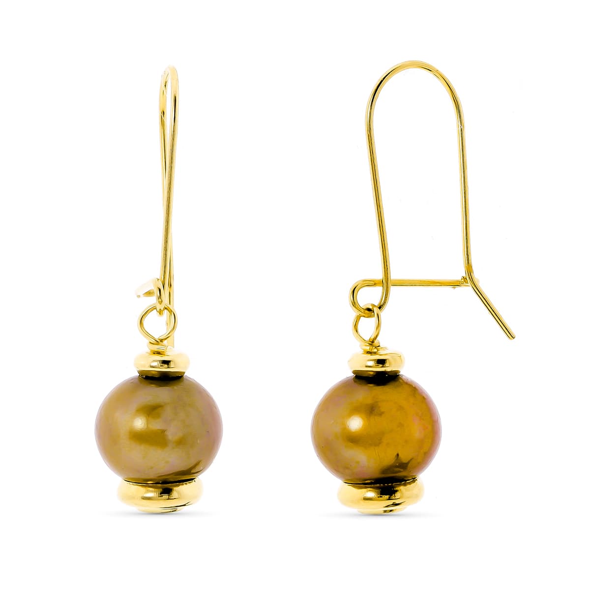 18K PENDIENTES ORO AMARILLO LARGOS PERLA COLOR 31X9 MM CIERRE GANCHO CIERRE GANCHO