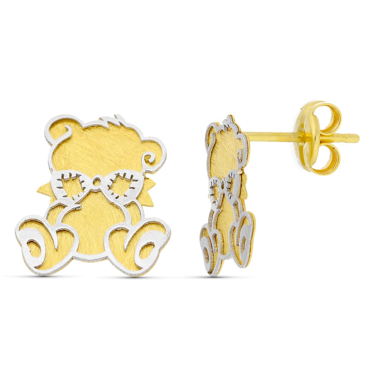 Pendientes Bicolor Laser Oso. 10 x 8 mm 18K