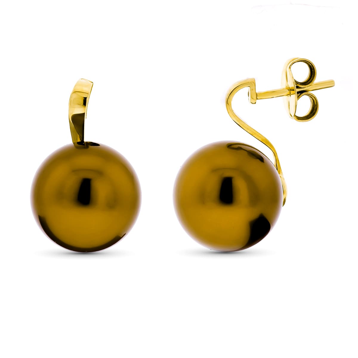 Pendientes Perla Marron 15 mm de oro amarillo 18K