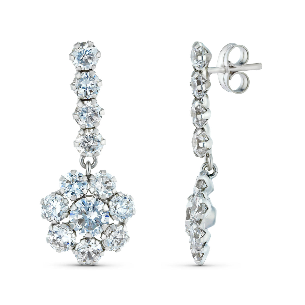 Pendientes Dos Cuerpos con Circonita 20 x 12 mm. de oro blanco 18K