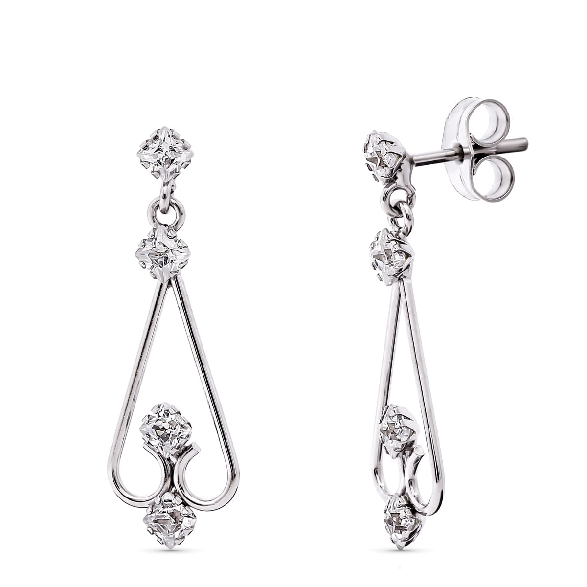 18K PENDIENTES ORO BLANCO CIRCONITA 25X8 MM CIERRE PRESION