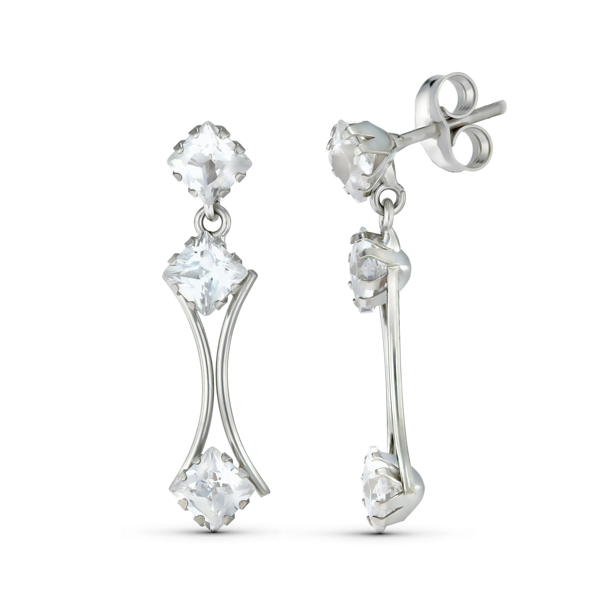 18K PENDIENTES ORO BLANCO DOS CUERPOS CON CIRCONITA 25X6 MM. CIERRE TUERCA