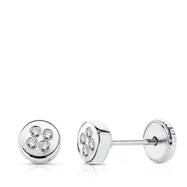 18K PENDIENTES ORO BLANCO CIRCONITA 4 MM TUERCA