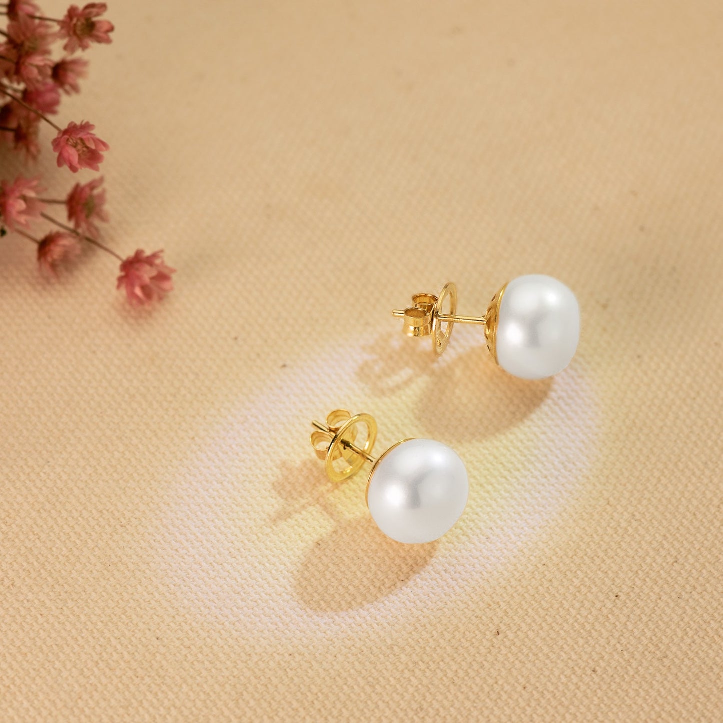 18K PENDIENTES ORO AMARILLO PERLA CULTIVADAS 12-13 MM CIERRE PRESION