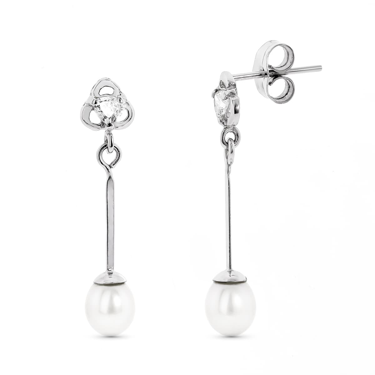 Pendientes con Circonita y Perla de oro blanco 18K