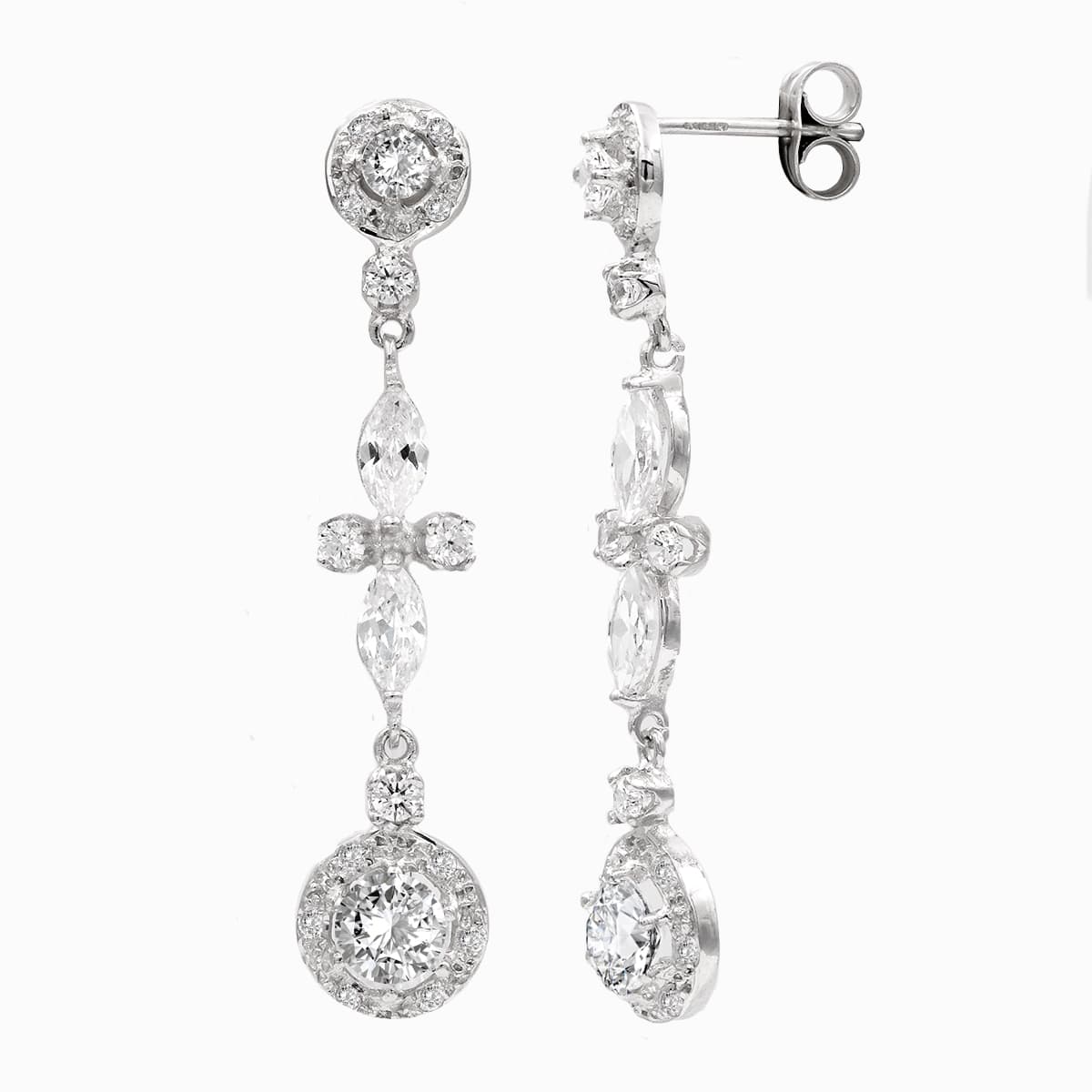 18K PENDIENTES ORO BLANCO NOVIA CIRCONITA 40X8 MM CIERRE PRESION