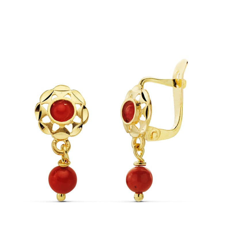 18K PENDIENTES ORO AMARILLO CUBANA CORALINA 15X6 MM CIERRE CATALAN