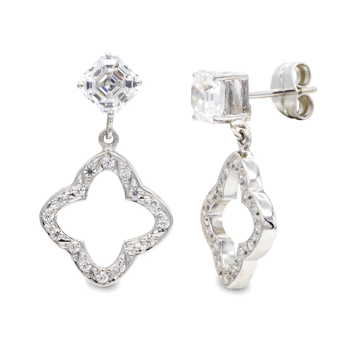 Pendientes Largos Circonita 27 x 15 mm de oro blanco 18K