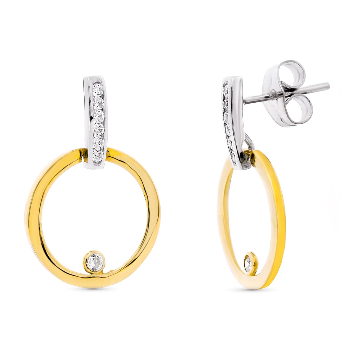 Pendientes Bicolor Circonita 21 x 14 mm 18K