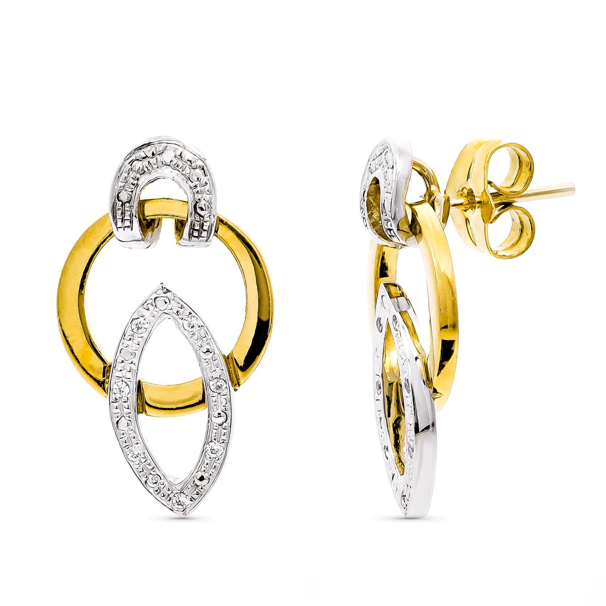 Pendientes Bicolor Circonita presión. 20 x 12 mm 18K