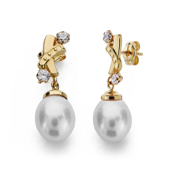 18K PENDIENTES PERLA ORO AMARILLO 22X7 MM CIERRE PRESION