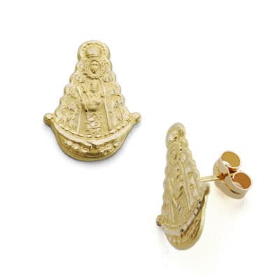 18K PENDIENTES ORO AMARILLO VIRGEN ROCIO SILUETA 17X13 MM CIERRE PRESION
