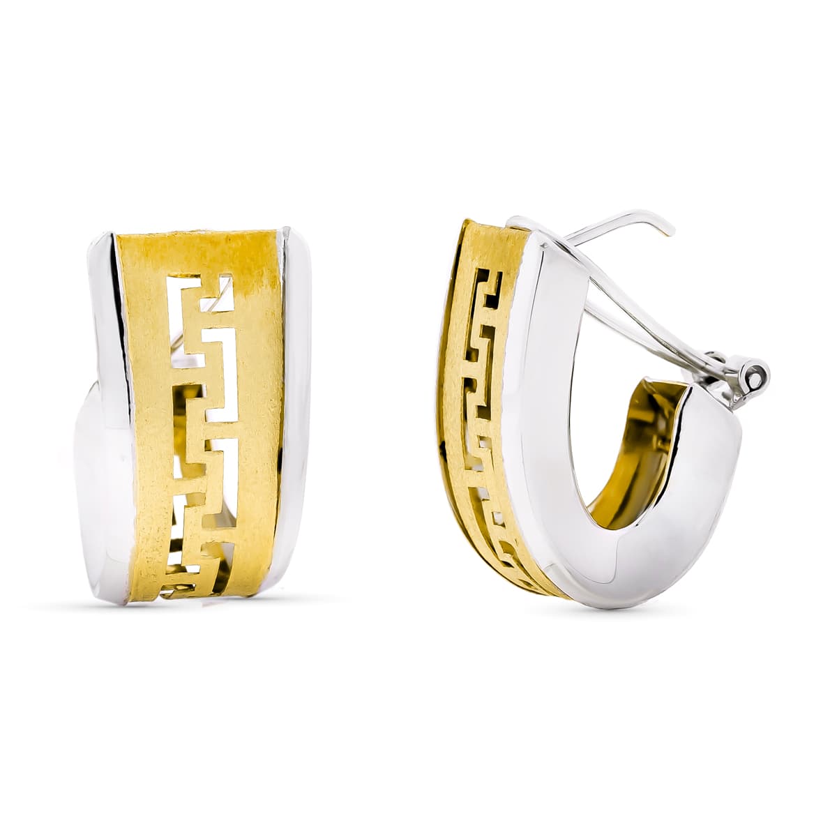 18K PENDIENTES ORO BICOLOR CALADOS GRECA OMEGA