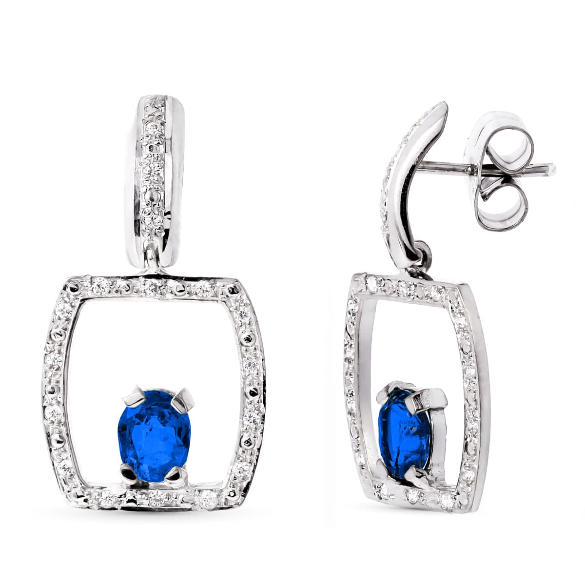 Pendientes Zafiro 5 x 4 mm de oro blanco 18K