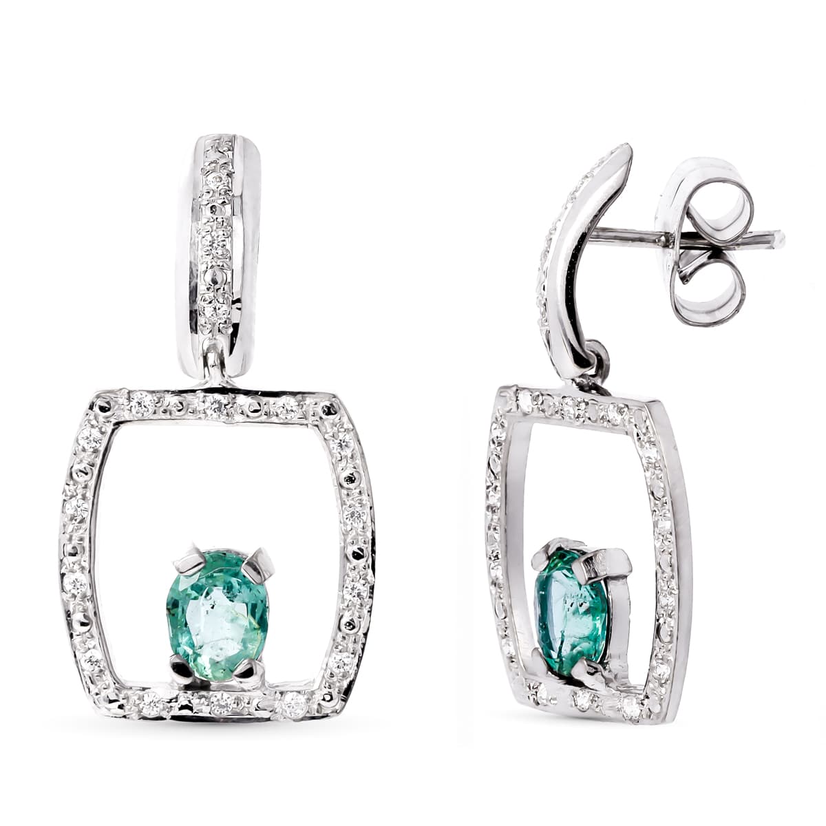 Pendientes Esmeralda 5 x 4 mm de oro blanco 18K